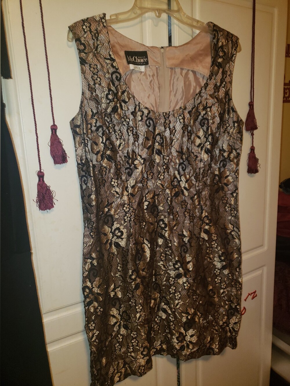 Black Lace And Rose Gold Colored Satin Dress - Rose Gold and Black